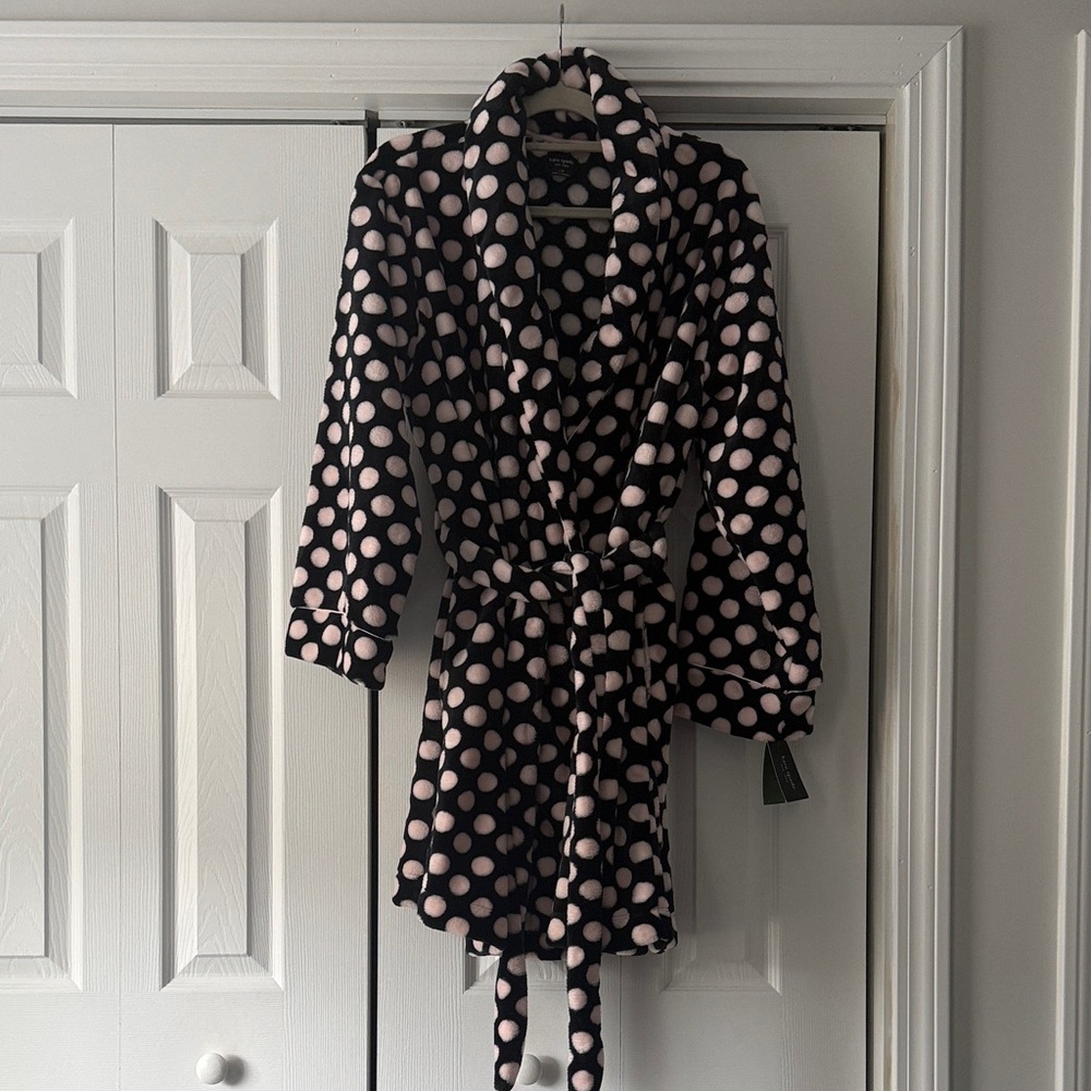 Kate Spade Plush Black and Light Pink Polka Dot Robe - Women